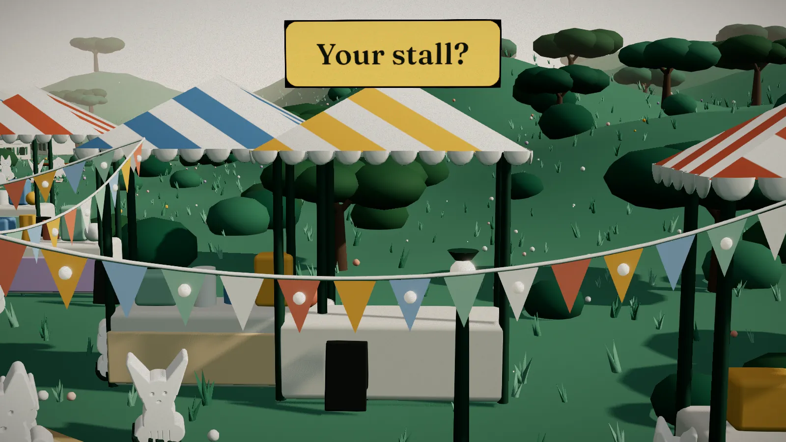 Illustration of an empty market stall with a sign reading Your stall?
