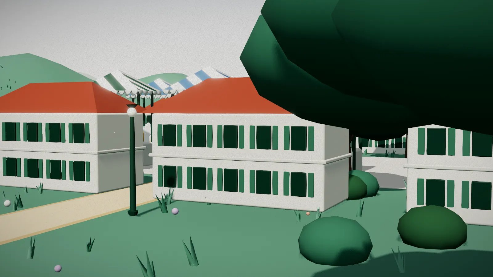 Illustration of the shuttered windows of a heritage block, seen from the event ground